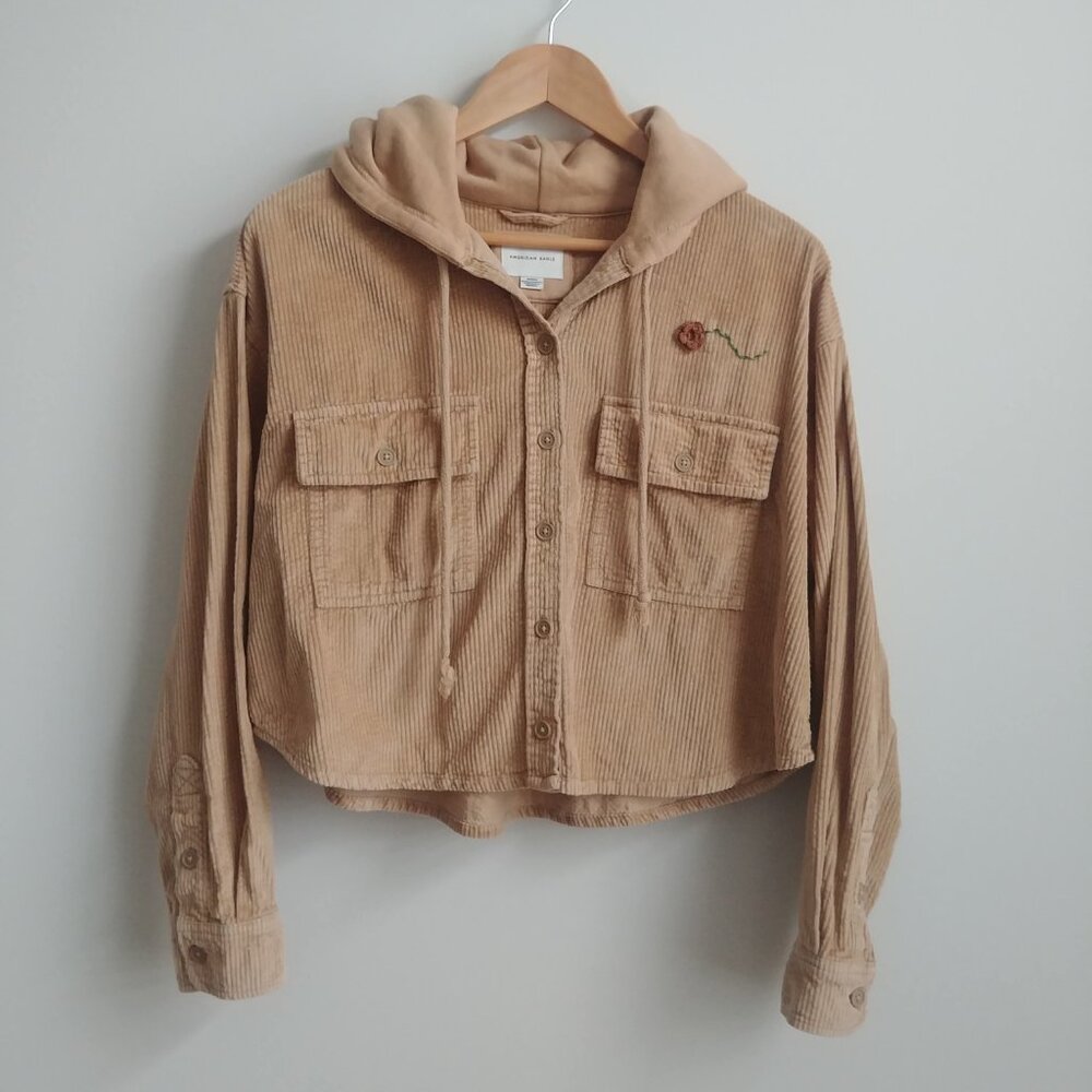 Upcycled one of a kind cotton corduroy cropped jacket brown mustard Medium